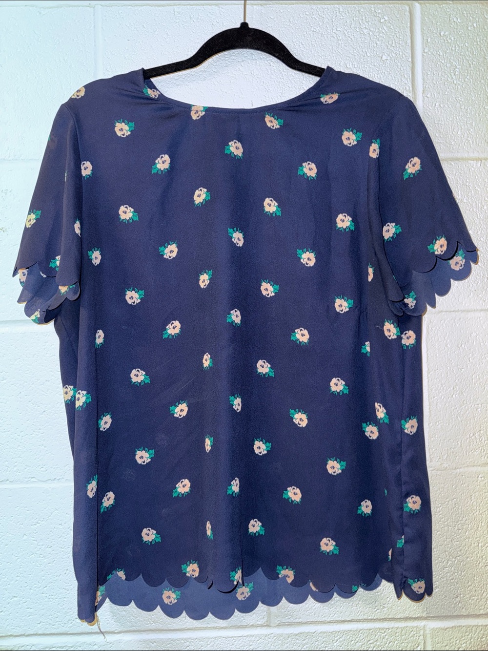 Floral Scallop-Edge Navy Women's Top
